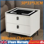 Smart 2 Drawers Bedside Table With Wireless Charging Bedside Cabinet With LED Light Nightstand Organiser With High Gloss Front