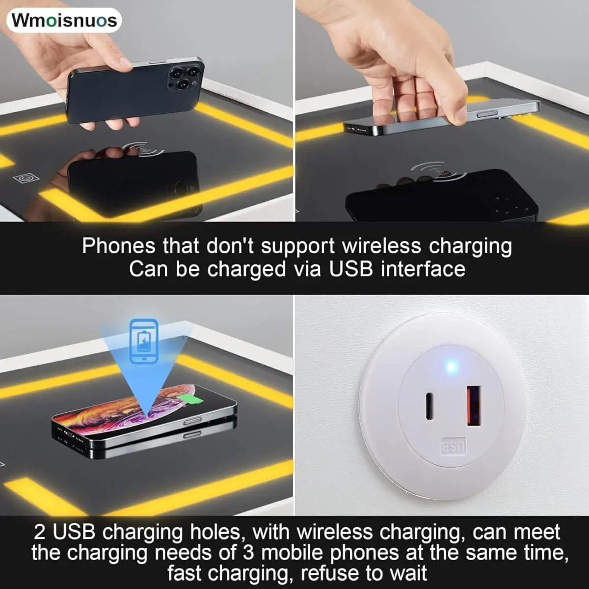 Sd4656fc11e16489cb286477461445a6bw.webp Smart 2 Drawers Bedside Table With Wireless Charging Bedside Cabinet With LED Light Nightstand Organiser With High Gloss Front - Image 6