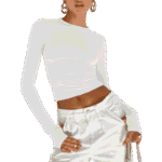 Stylish white crop top and satin pants for modern fashion.