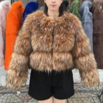 Faux fur jacket for women, stylish and warm, perfect for winter fashion. Available at Thrive Store f.