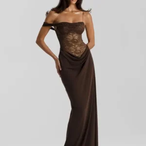 One Shoulder Lace Maxi Dress
