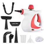 Steam cleaner with multiple attachments for effective home and upholstery cleaning.