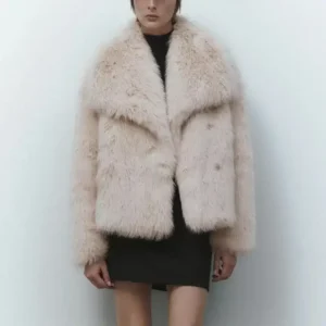 solid beige fur coat