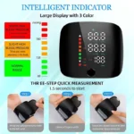 1. Digital blood pressure monitor with large display and multiple color indicators for easy reading.
