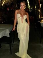Nibber Chain Halter See-Through Gown - Yellow