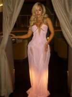 Nibber Chain Halter See-Through Gown - Pink