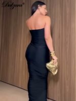 Dulzura Sleeveless Strapless Pleated Maxi Dress With Button - Image 3